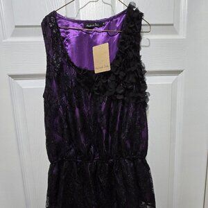 NWT Women's Blouse Med Purple Black Whimsigoth FairyCore Dark Fairy Lace